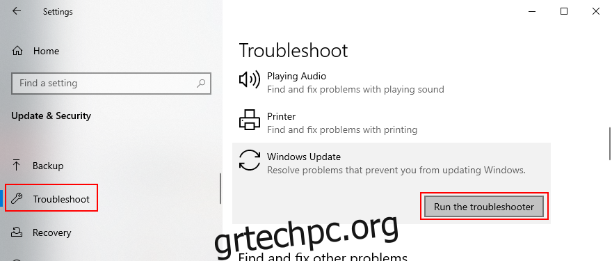Τα Windows 10 δείχνουν πώς να εκτελείτε το πρόγραμμα αντιμετώπισης προβλημάτων του Windows Update