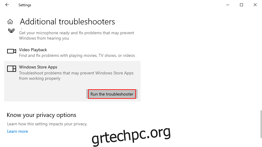 πώς να εκτελέσετε το πρόγραμμα αντιμετώπισης προβλημάτων εφαρμογών του Windows Store