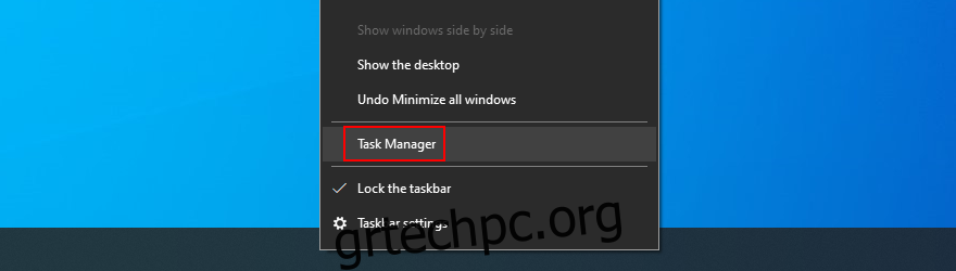 Τα Windows 10 δείχνουν πώς να ανοίξετε τη Διαχείριση εργασιών από τη γραμμή εργασιών