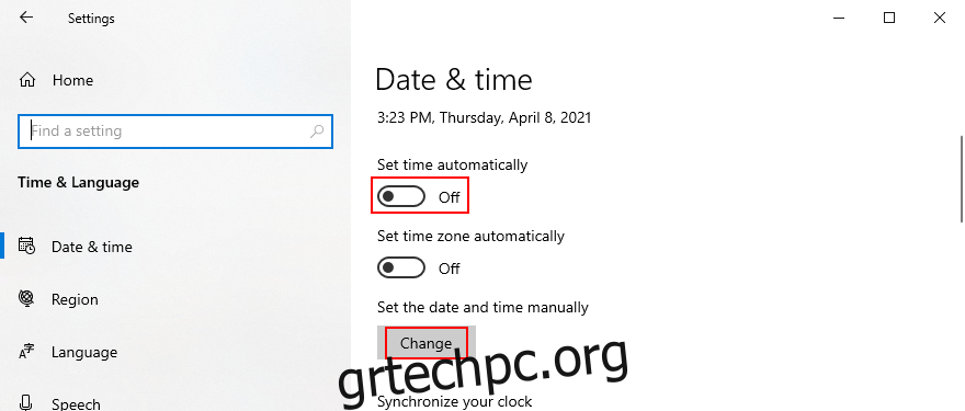 Τα Windows 10 δείχνουν πώς να ορίσετε την ημερομηνία και την ώρα με μη αυτόματο τρόπο