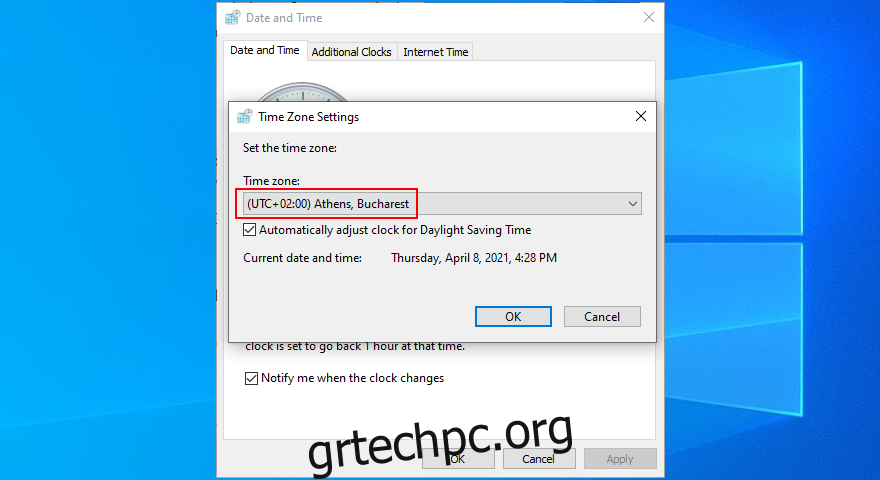 Τα Windows 10 δείχνουν πώς να διαμορφώσετε τις ρυθμίσεις ζώνης ώρας