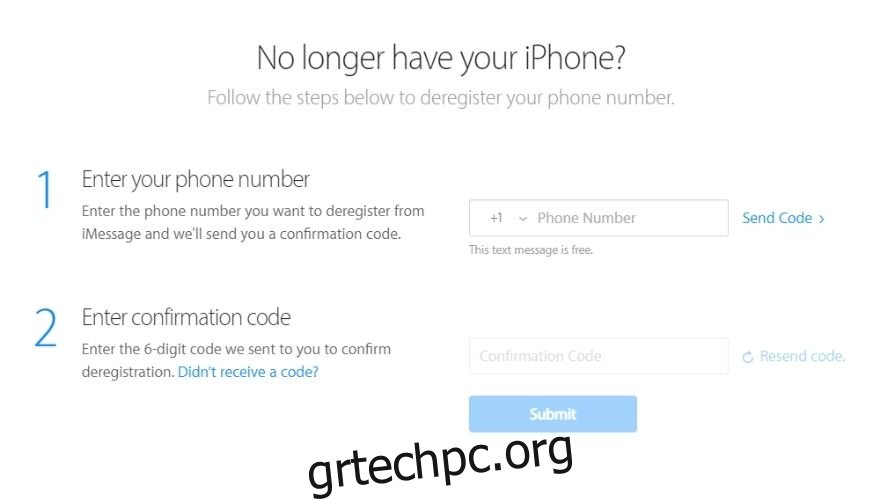 Πώς να διαγράψετε το iPhone - Καταργήστε την εγγραφή του iMessage χρησιμοποιώντας τον ιστότοπο της Apple