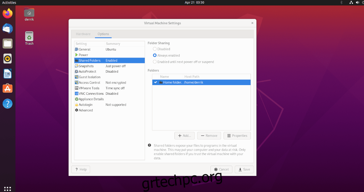 Κοινόχρηστος φάκελος VMWare στο Ubuntu