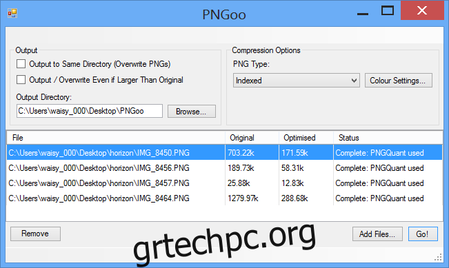 Μαζική συμπίεση εικόνων PNG χωρίς απώλειες σε Windows με το PNGoo