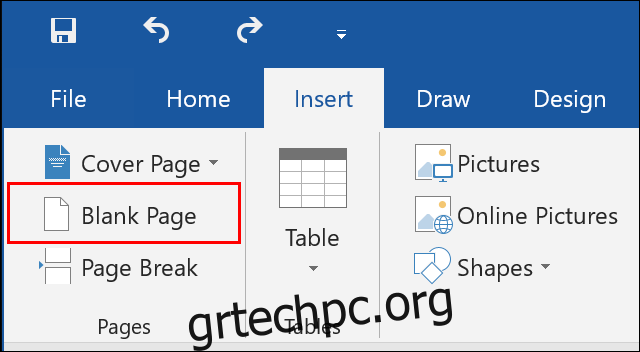 Κάντε κλικ στην Εισαγωγή > Κενή σελίδα στο Microsoft Word για να εισαγάγετε μια νέα, κενή σελίδα στο έγγραφό σας” width=”640″ height=”352″ onload=”pagespeed.lazyLoadImages.loadIfVisibleAndMaybeBeacon(this);”  onerror=”this.onerror=null;pagespeed.lazyLoadImages.loadIfVisibleAndMaybeBeacon(this);”></p>
<p>Εάν θέλετε να χωρίσετε ένα υπάρχον έγγραφο, μπορείτε να εισαγάγετε μια αλλαγή σελίδας.  Αυτό θα ωθήσει οποιοδήποτε περιεχόμενο κάτω από το διάλειμμα σε μια νέα σελίδα.</p>
<p>Για να το κάνετε αυτό, τοποθετήστε τον κέρσορα του εγγράφου σας στη θέση για να δημιουργήσετε το διάλειμμα.  Στην καρτέλα “Εισαγωγή”, κάντε κλικ στο κουμπί “Διακοπή σελίδας”.</p>
<div style=