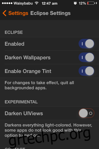 Το Eclipse ενεργοποιεί τη νυχτερινή λειτουργία σε όλο το σύστημα στο iOS 7