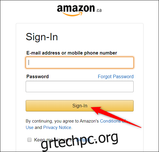 Πληκτρολογήστε τα διαπιστευτήριά σας στο Amazon και, στη συνέχεια, κάντε κλικ 