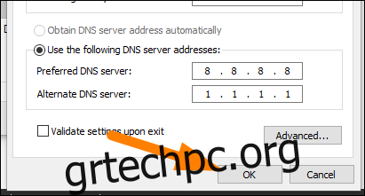 Πληκτρολογήστε τις διευθύνσεις διακομιστή DNS και, στη συνέχεια, κάντε κλικ 