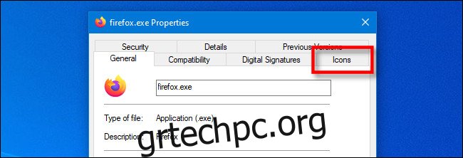 Στο παράθυρο Ιδιότητες EXE στα Windows 10, κάντε κλικ στο ειδικό IconViewer 