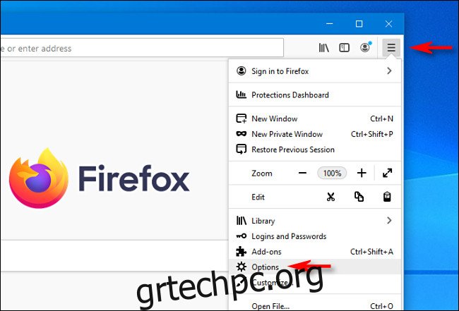Στον Firefox, κάντε κλικ στο μενού χάμπουργκερ και επιλέξτε 