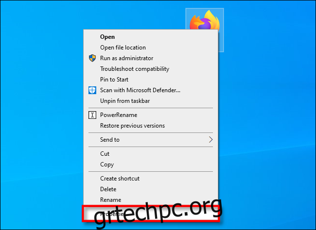 Στα Windows 10, κάντε δεξί κλικ σε μια συντόμευση επιφάνειας εργασίας και επιλέξτε 